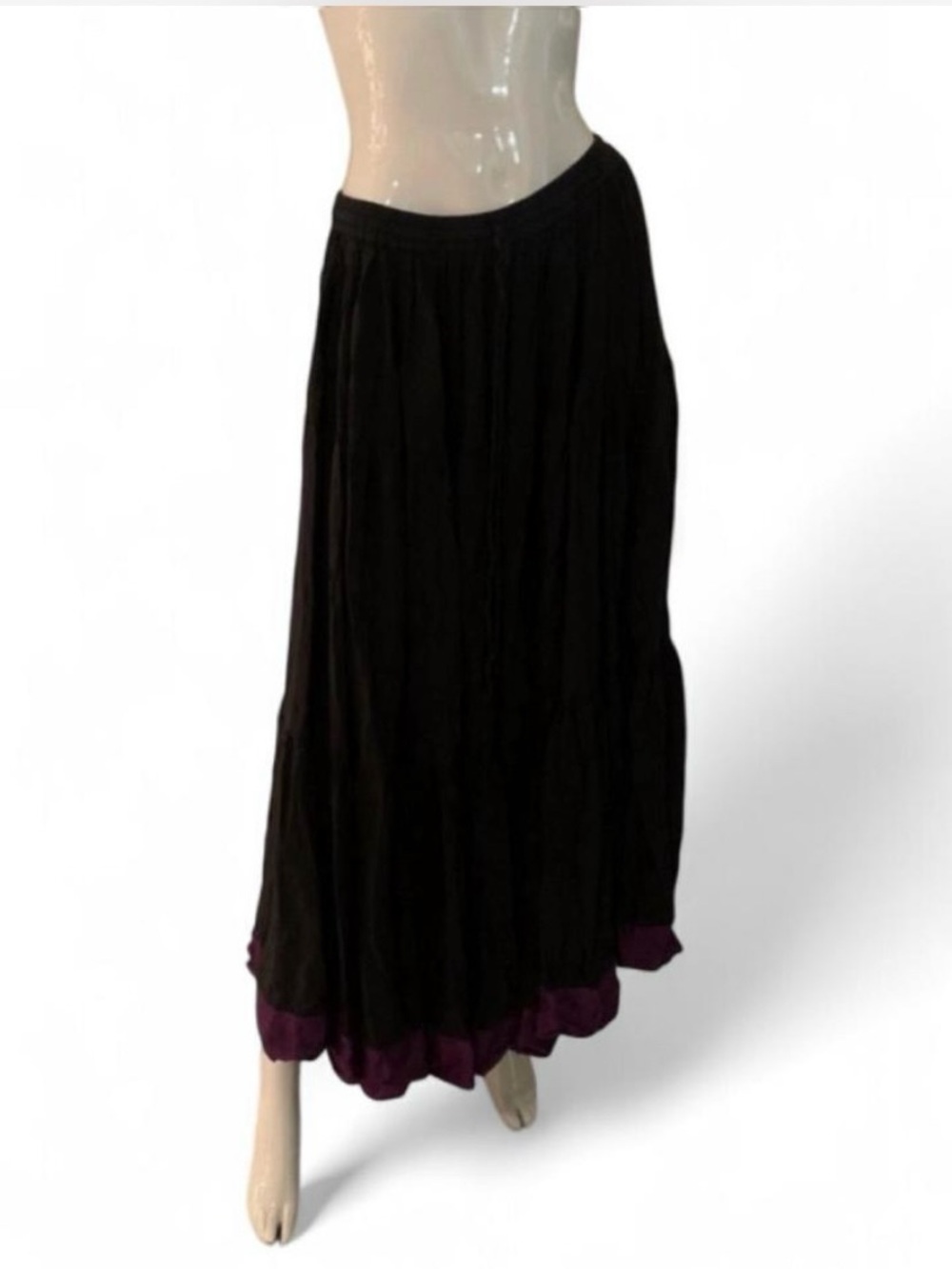 Women's Black Elastic Waist Long Maxi Skirt